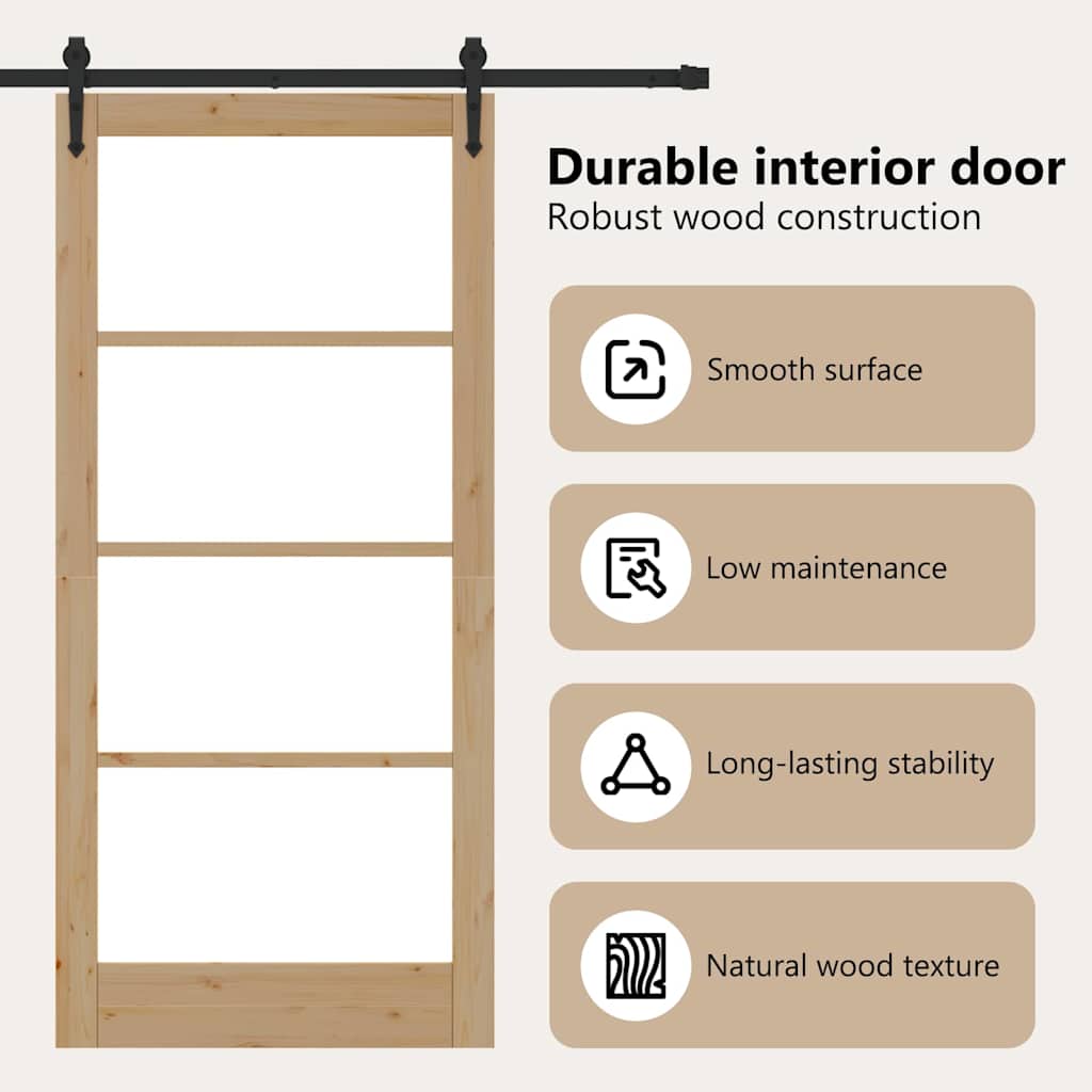 Sliding Door Natural 93 x 202 cm Solid Pine Wood and Glass