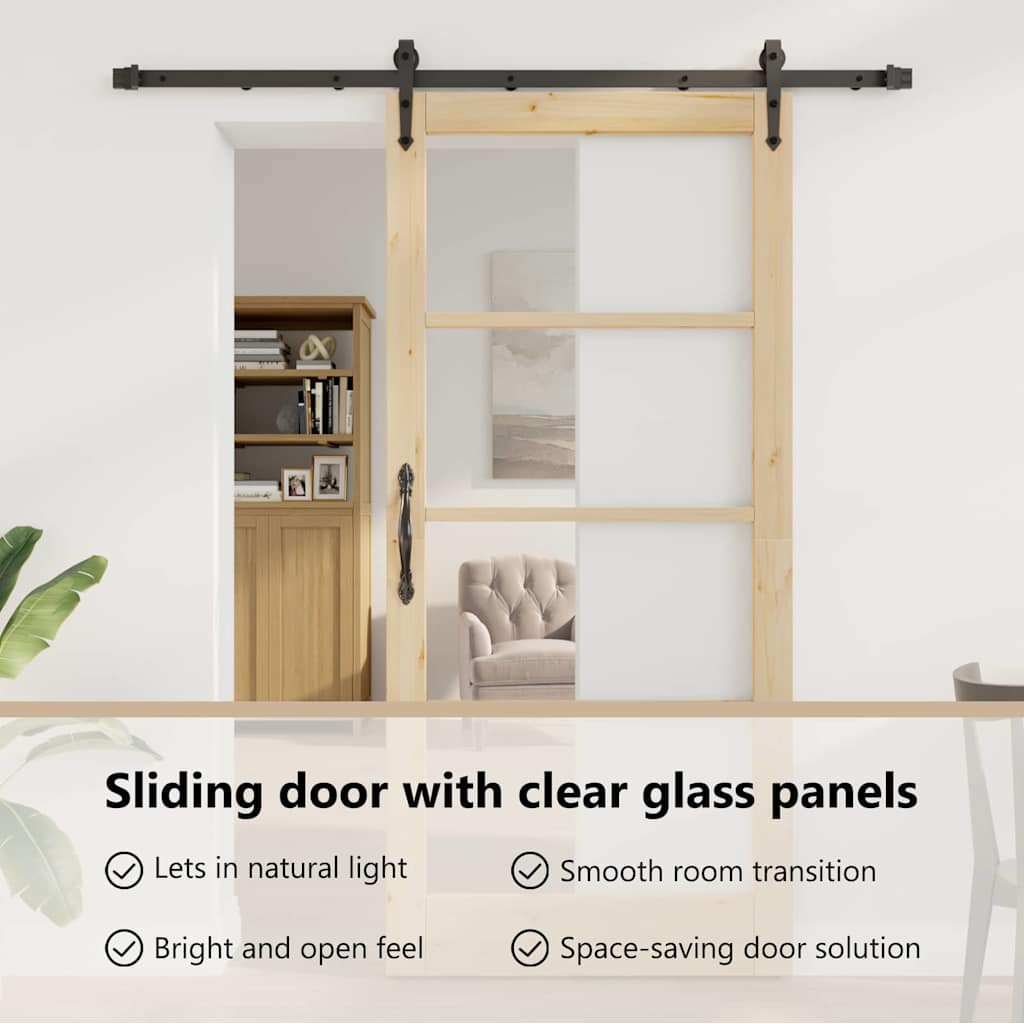 Sliding Door Natural 93 x 202 cm Solid Pine Wood and Glass