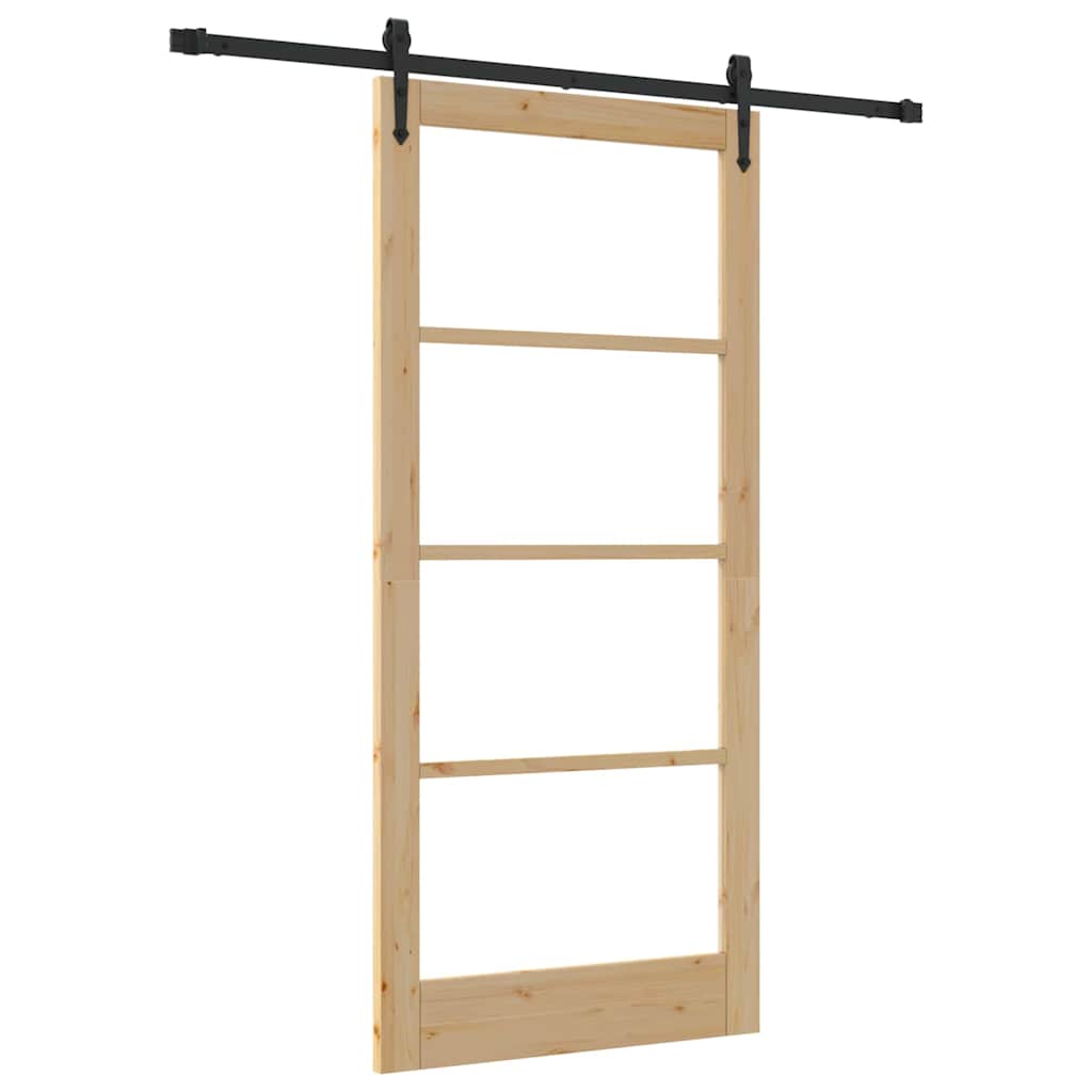 Sliding Door Natural 93 x 202 cm Solid Pine Wood and Glass