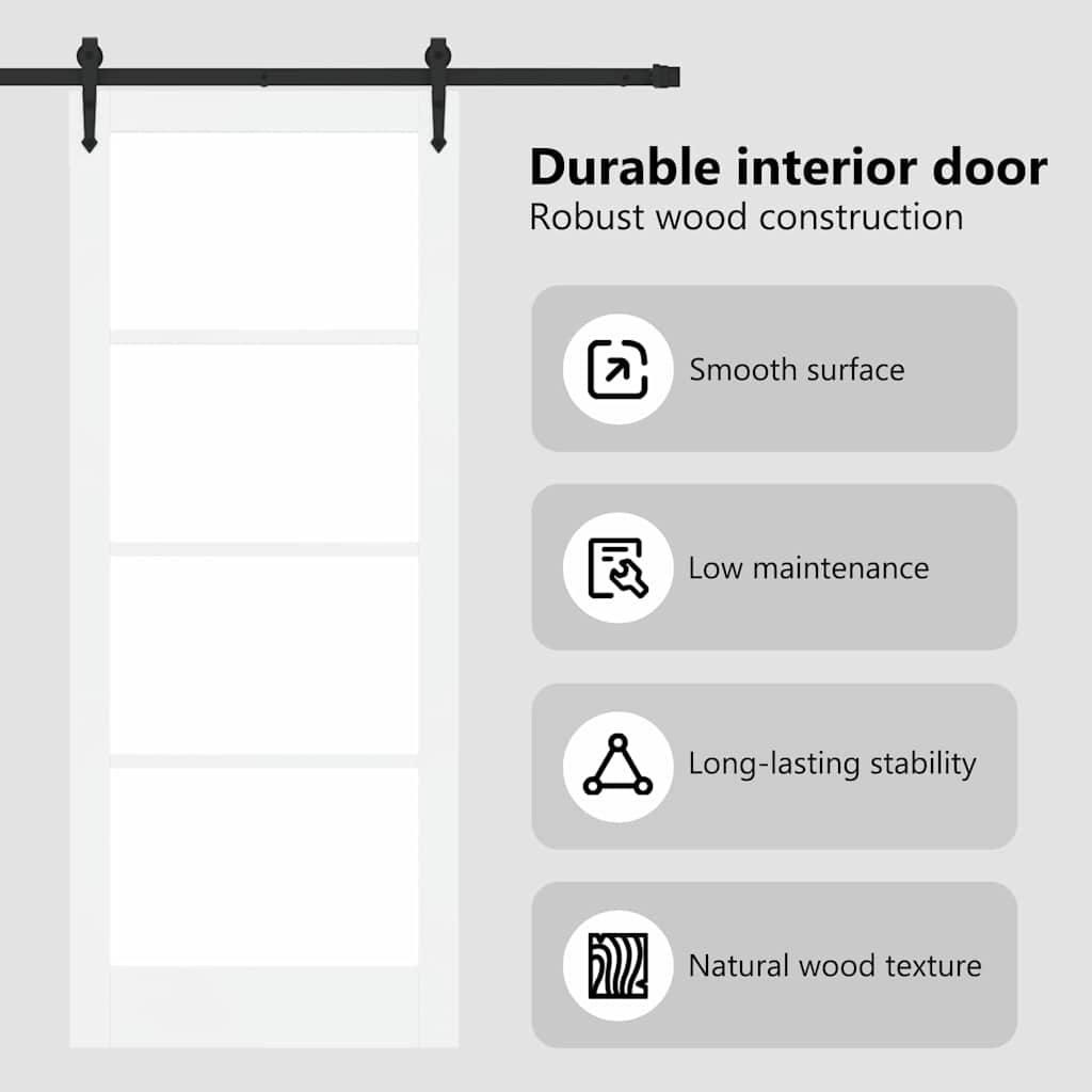 Sliding Door White 93 x 202 cm Solid Pine Wood and Glass
