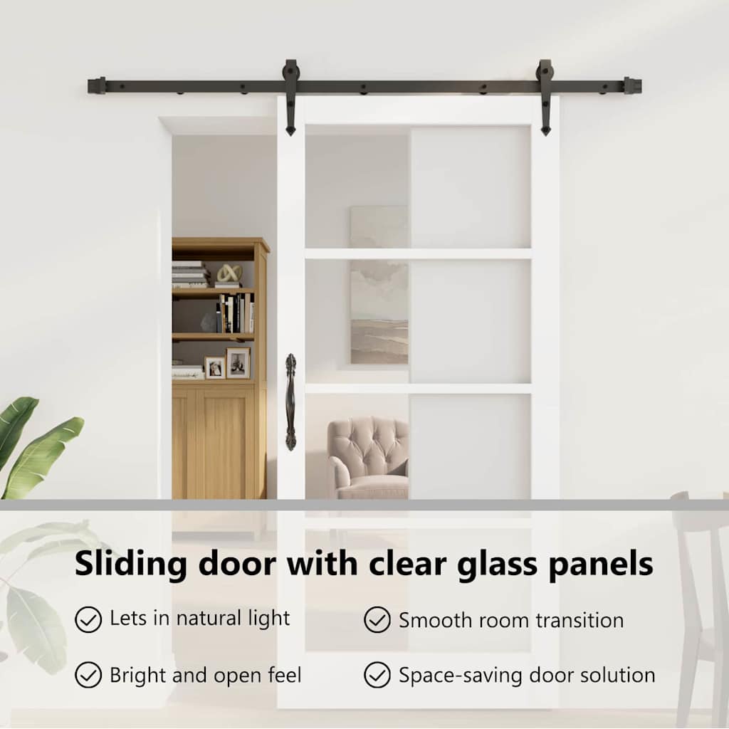 Sliding Door White 93 x 202 cm Solid Pine Wood and Glass