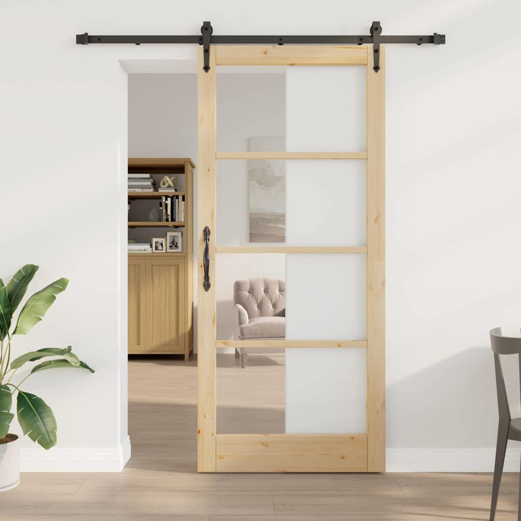Sliding Door Natural 93 x 211 cm Solid Pine Wood and Glass