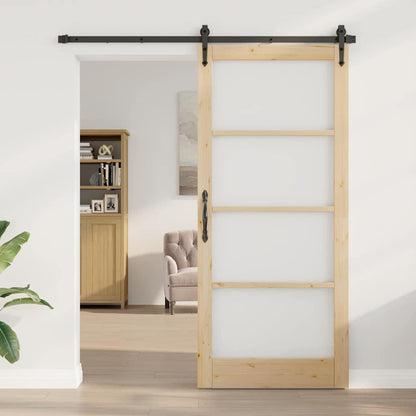 Sliding Door Natural 93 x 211 cm Solid Pine Wood and Glass