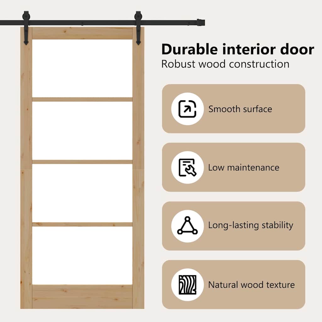 Sliding Door Natural 93 x 211 cm Solid Pine Wood and Glass