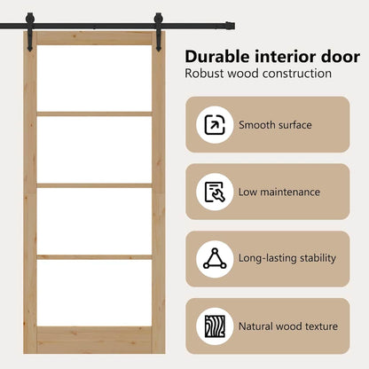 Sliding Door Natural 93 x 211 cm Solid Pine Wood and Glass