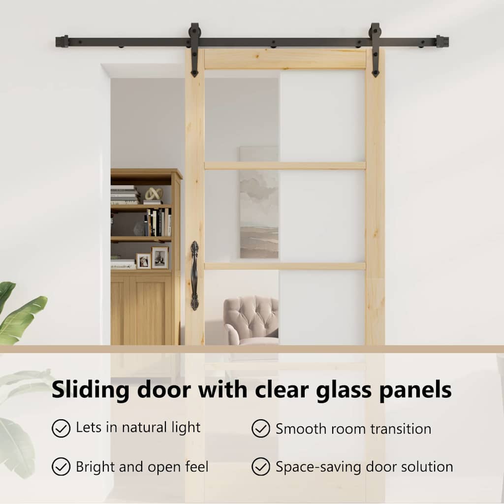 Sliding Door Natural 93 x 211 cm Solid Pine Wood and Glass