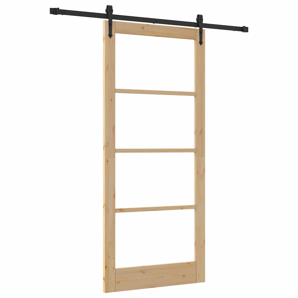 Sliding Door Natural 93 x 211 cm Solid Pine Wood and Glass
