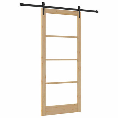 Sliding Door Natural 93 x 211 cm Solid Pine Wood and Glass
