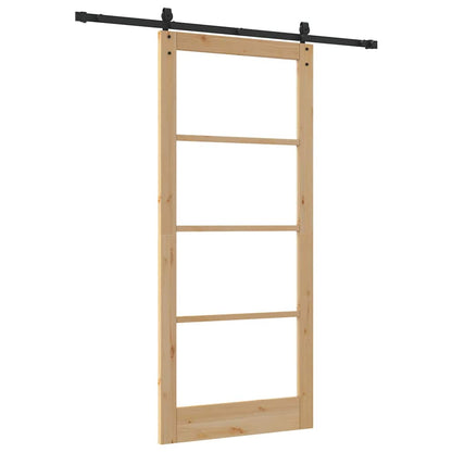 Sliding Door Natural 93 x 211 cm Solid Pine Wood and Glass