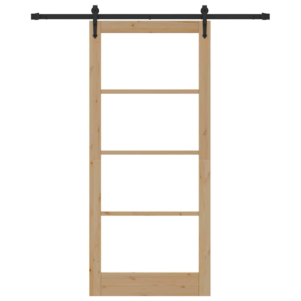 Sliding Door Natural 93 x 211 cm Solid Pine Wood and Glass