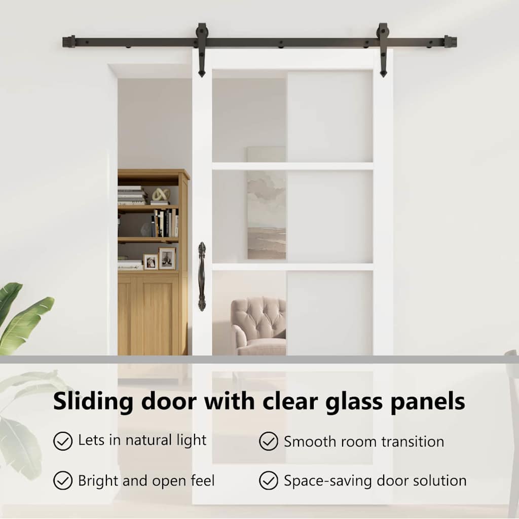 Sliding Door White 93 x 211 cm Solid Pine Wood and Glass
