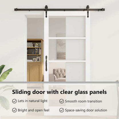 Sliding Door White 93 x 211 cm Solid Pine Wood and Glass