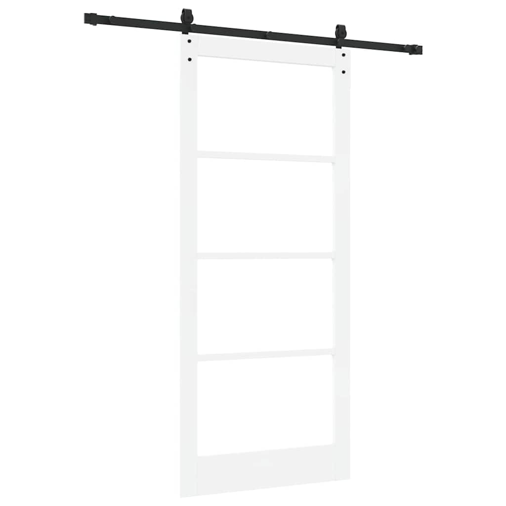 Sliding Door White 93 x 211 cm Solid Pine Wood and Glass