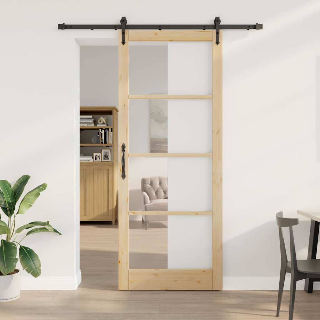 Sliding Door Natural 93 x 232 cm Solid Pine Wood and Glass