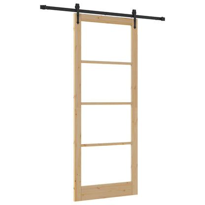 Sliding Door Natural 93 x 232 cm Solid Pine Wood and Glass