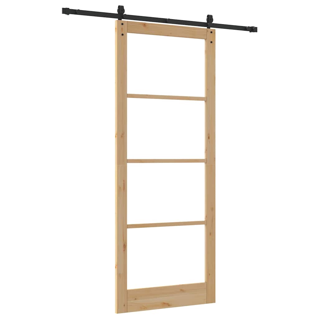 Sliding Door Natural 93 x 232 cm Solid Pine Wood and Glass
