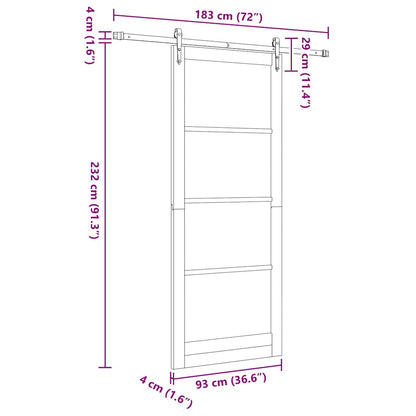 Sliding Door Natural 93 x 232 cm Solid Pine Wood and Glass