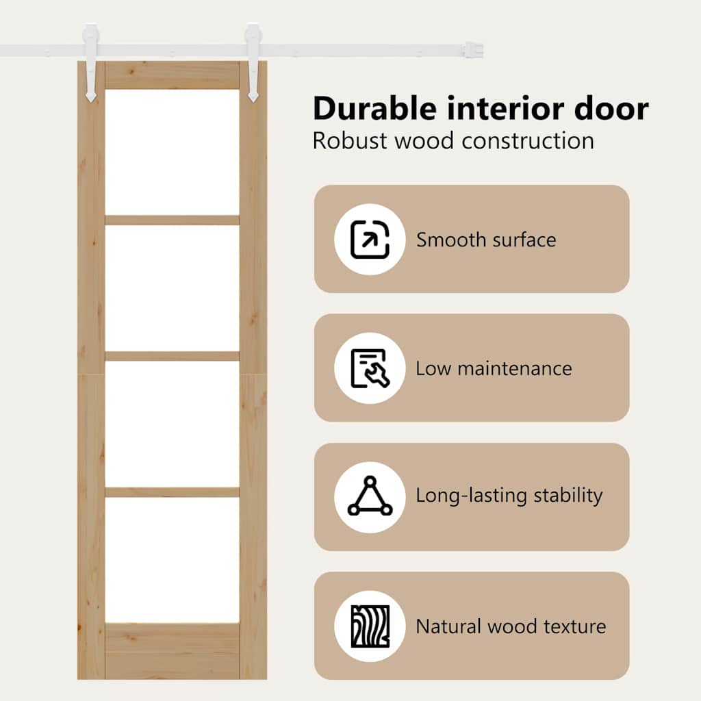 Sliding Door Natural 61 x 198.5 cm Solid Pine Wood and Glass