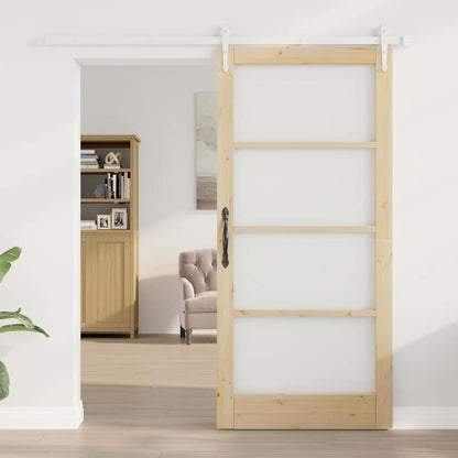 Sliding Door Natural 93 x 202 cm Solid Pine Wood and Glass
