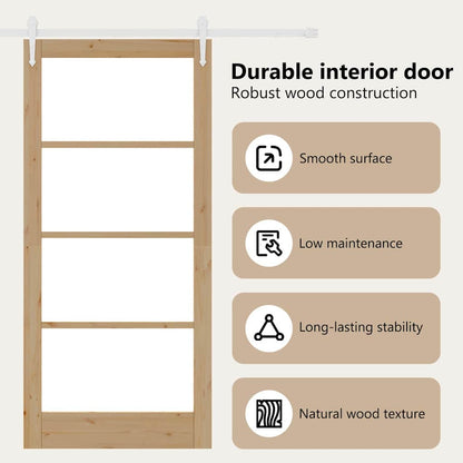 Sliding Door Natural 93 x 202 cm Solid Pine Wood and Glass