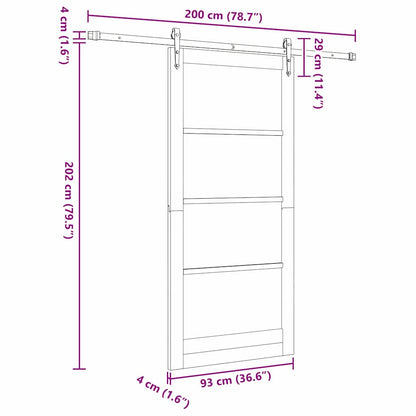 Sliding Door Natural 93 x 202 cm Solid Pine Wood and Glass