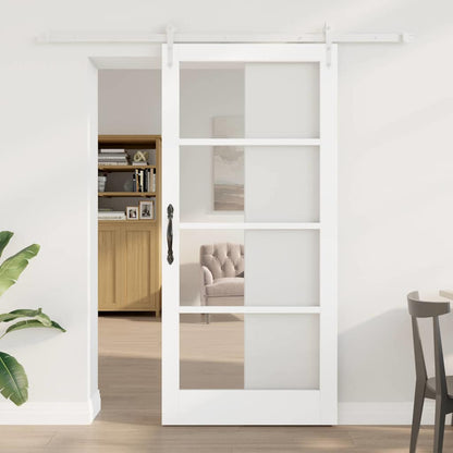 Sliding Door White 93 x 202 cm Solid Pine Wood and Glass
