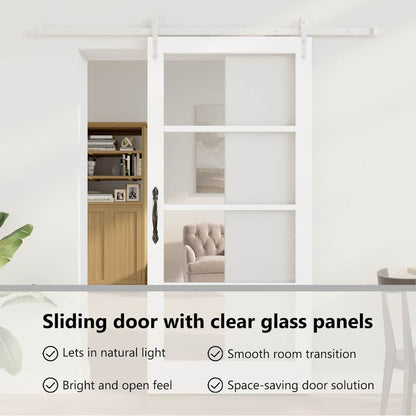 Sliding Door White 93 x 202 cm Solid Pine Wood and Glass