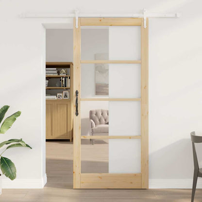 Sliding Door Natural 93 x 211 cm Solid Pine Wood and Glass