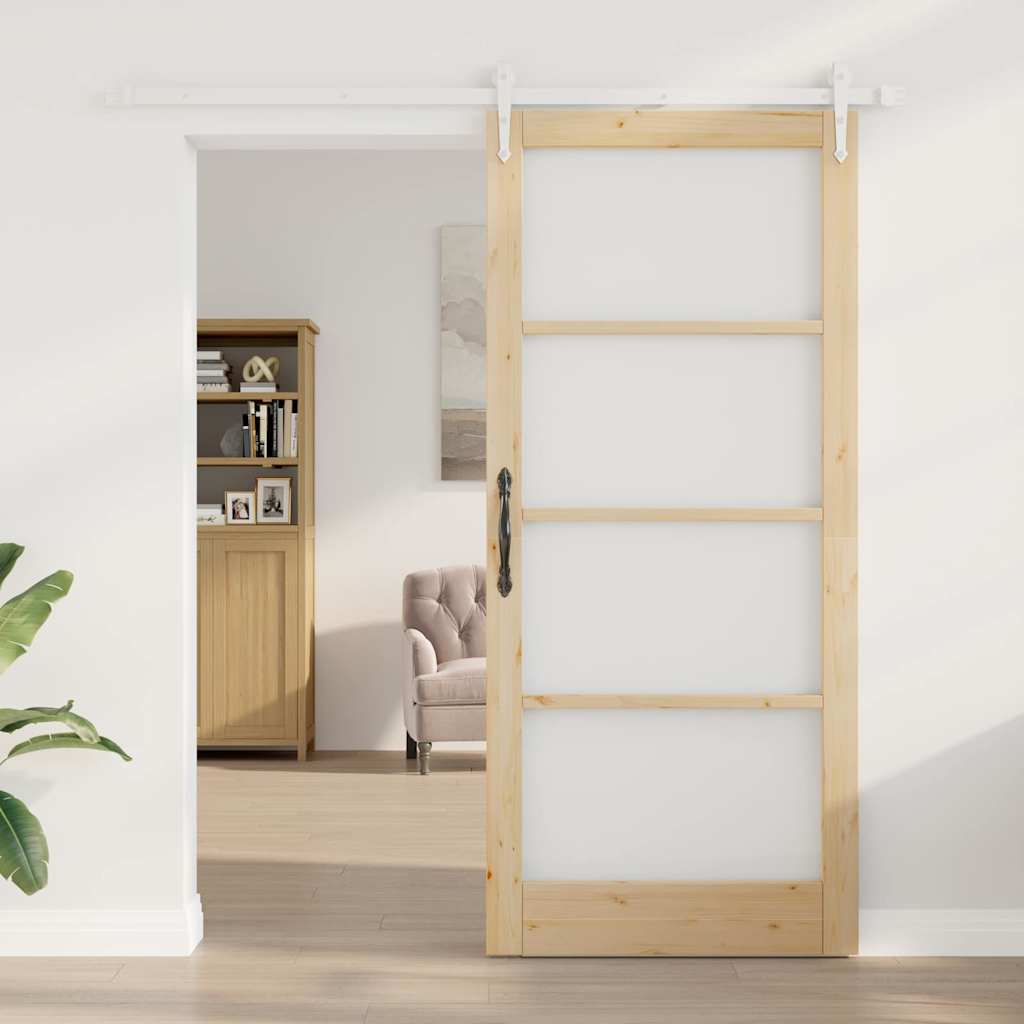 Sliding Door Natural 93 x 211 cm Solid Pine Wood and Glass