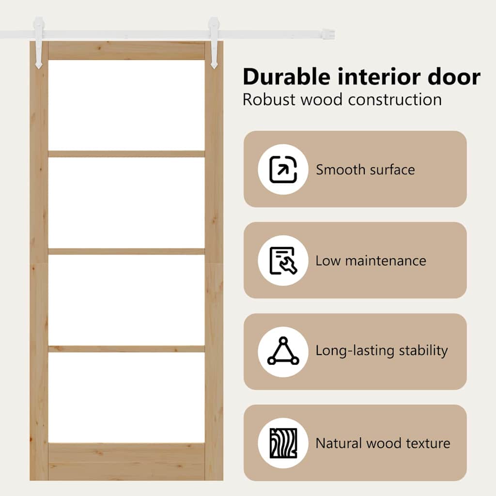 Sliding Door Natural 93 x 211 cm Solid Pine Wood and Glass