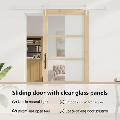 Sliding Door Natural 93 x 211 cm Solid Pine Wood and Glass