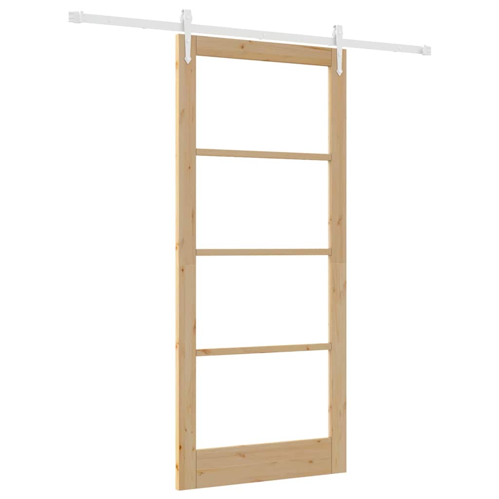 Sliding Door Natural 93 x 211 cm Solid Pine Wood and Glass