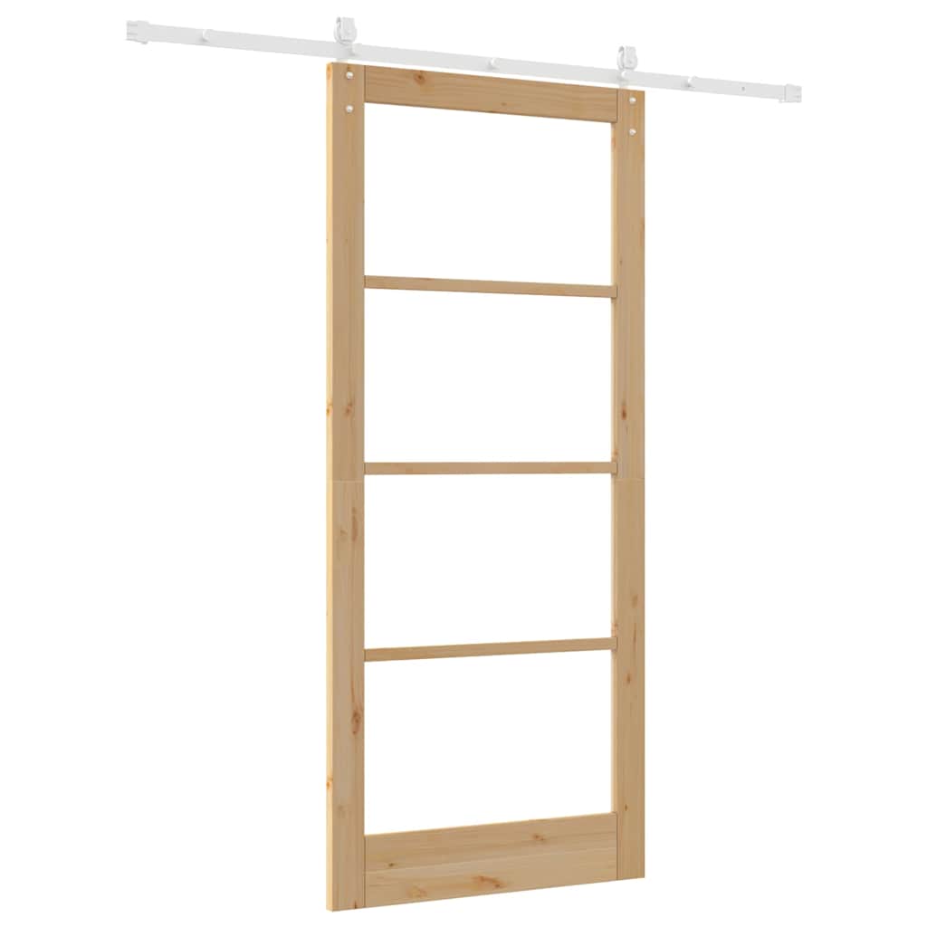 Sliding Door Natural 93 x 211 cm Solid Pine Wood and Glass