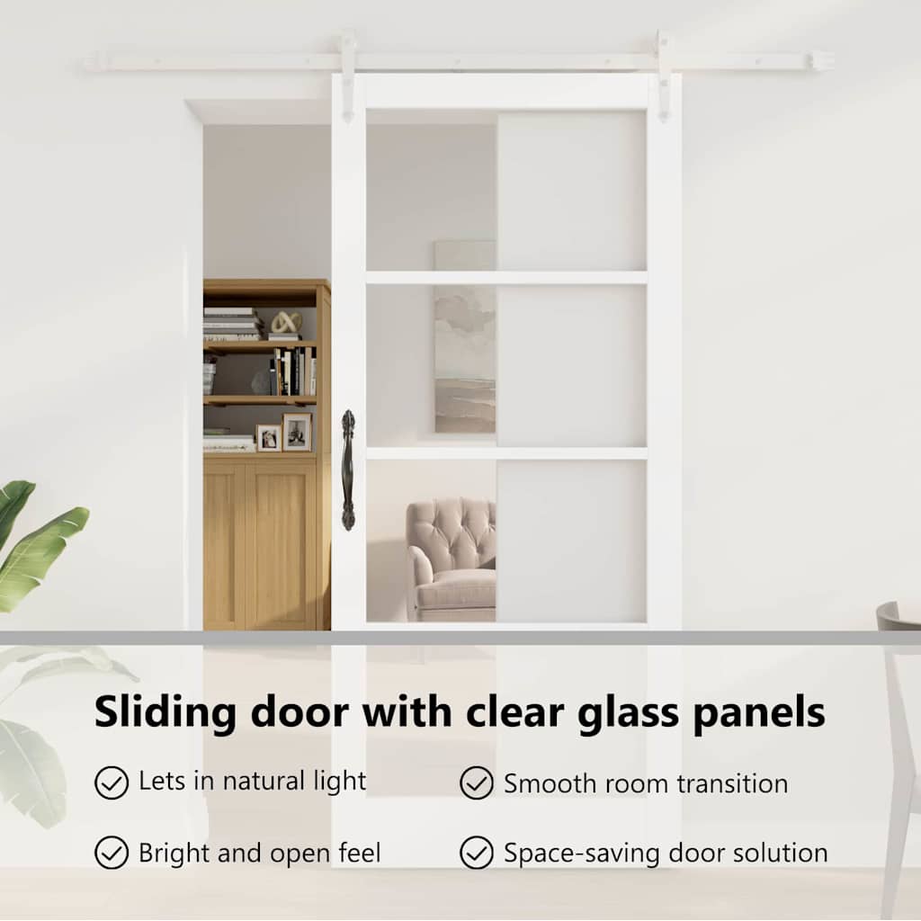 Sliding Door White 93 x 211 cm Solid Pine Wood and Glass