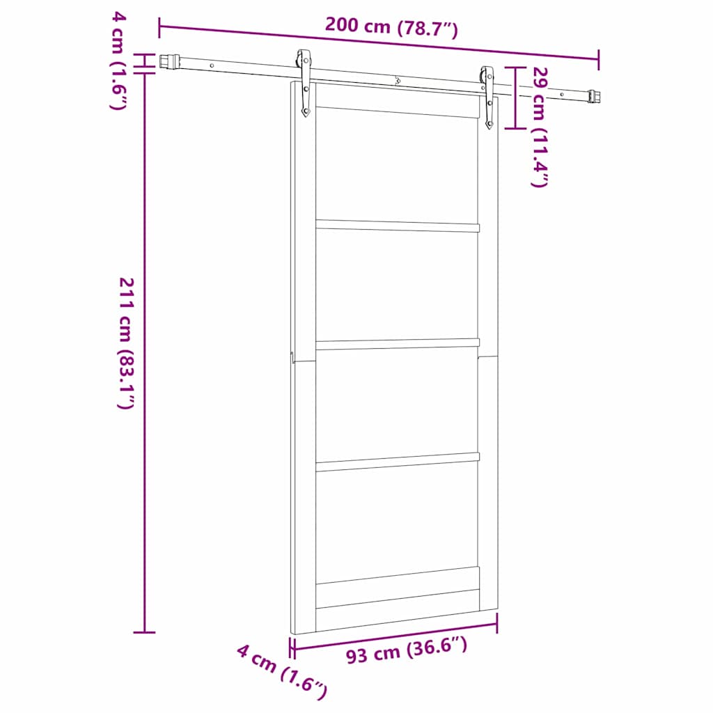 Sliding Door White 93 x 211 cm Solid Pine Wood and Glass