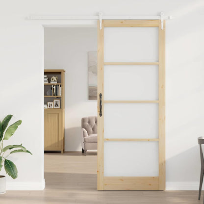 Sliding Door Natural 93 x 232 cm Solid Pine Wood and Glass