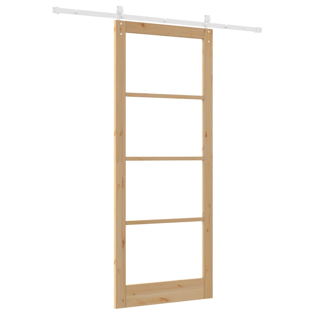 Sliding Door Natural 93 x 232 cm Solid Pine Wood and Glass