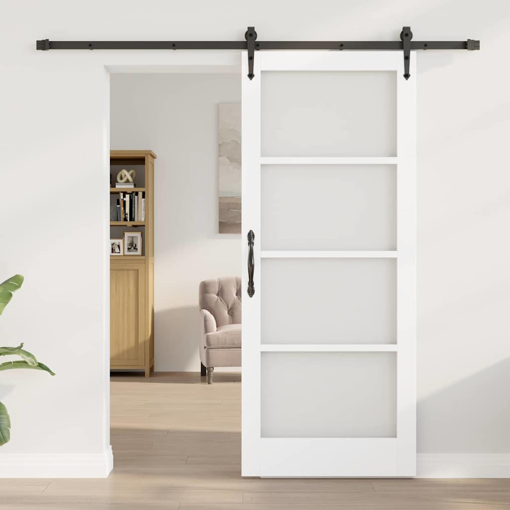 Sliding Door ORKDAL White 83 x 202 cm Solid Pine Wood and Glass