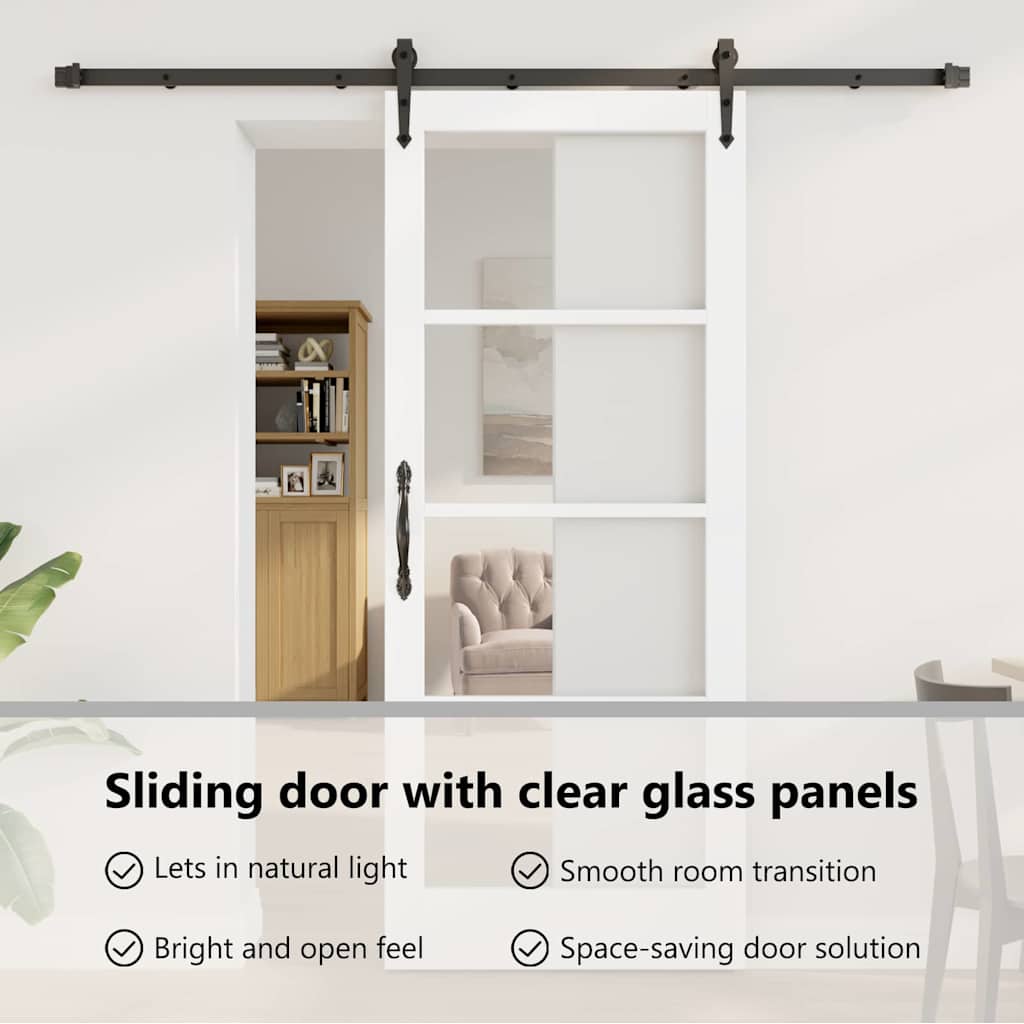 Sliding Door ORKDAL White 83 x 202 cm Solid Pine Wood and Glass