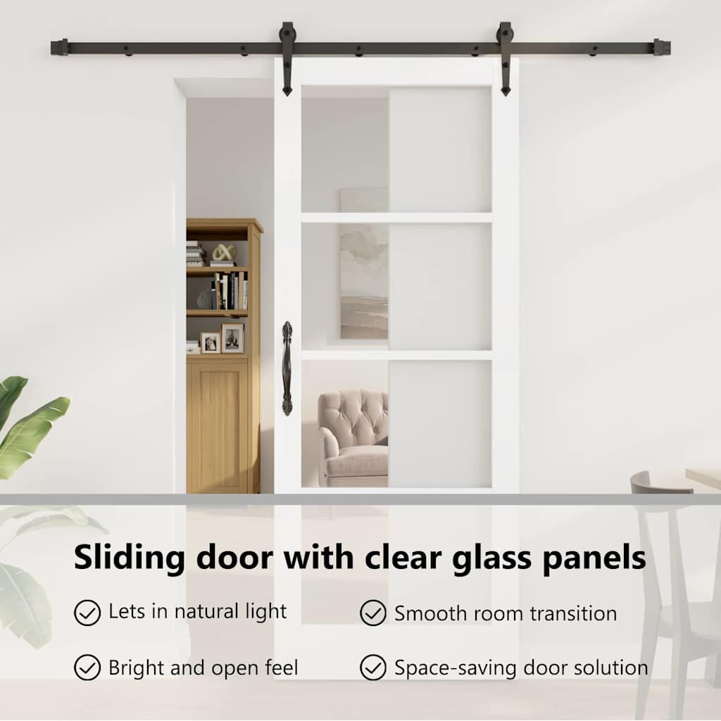 Sliding Door ORKDAL White 83 x 211 cm Solid Pine Wood and Glass
