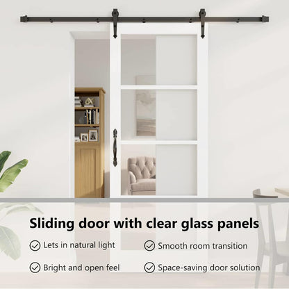 Sliding Door ORKDAL White 83 x 211 cm Solid Pine Wood and Glass