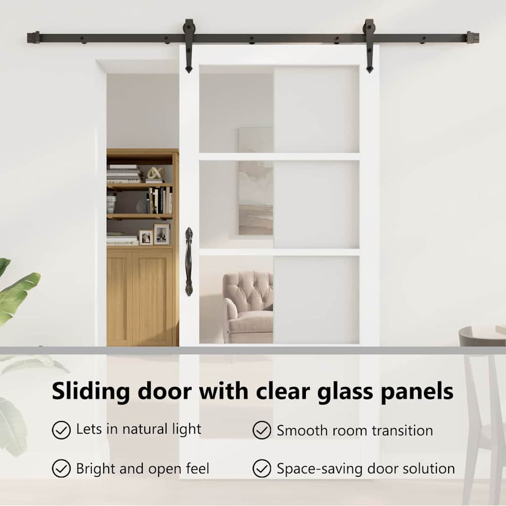 Sliding Door ORKDAL White 93 x 202 cm Solid Pine Wood and Glass