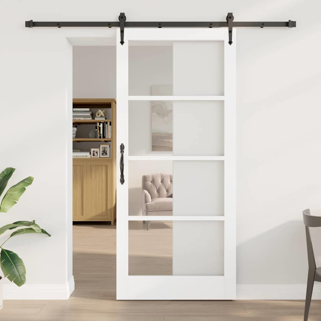 Sliding Door ORKDAL White 93 x 211 cm Solid Pine Wood and Glass