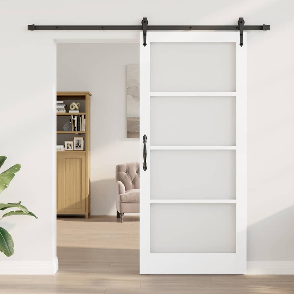 Sliding Door ORKDAL White 93 x 211 cm Solid Pine Wood and Glass
