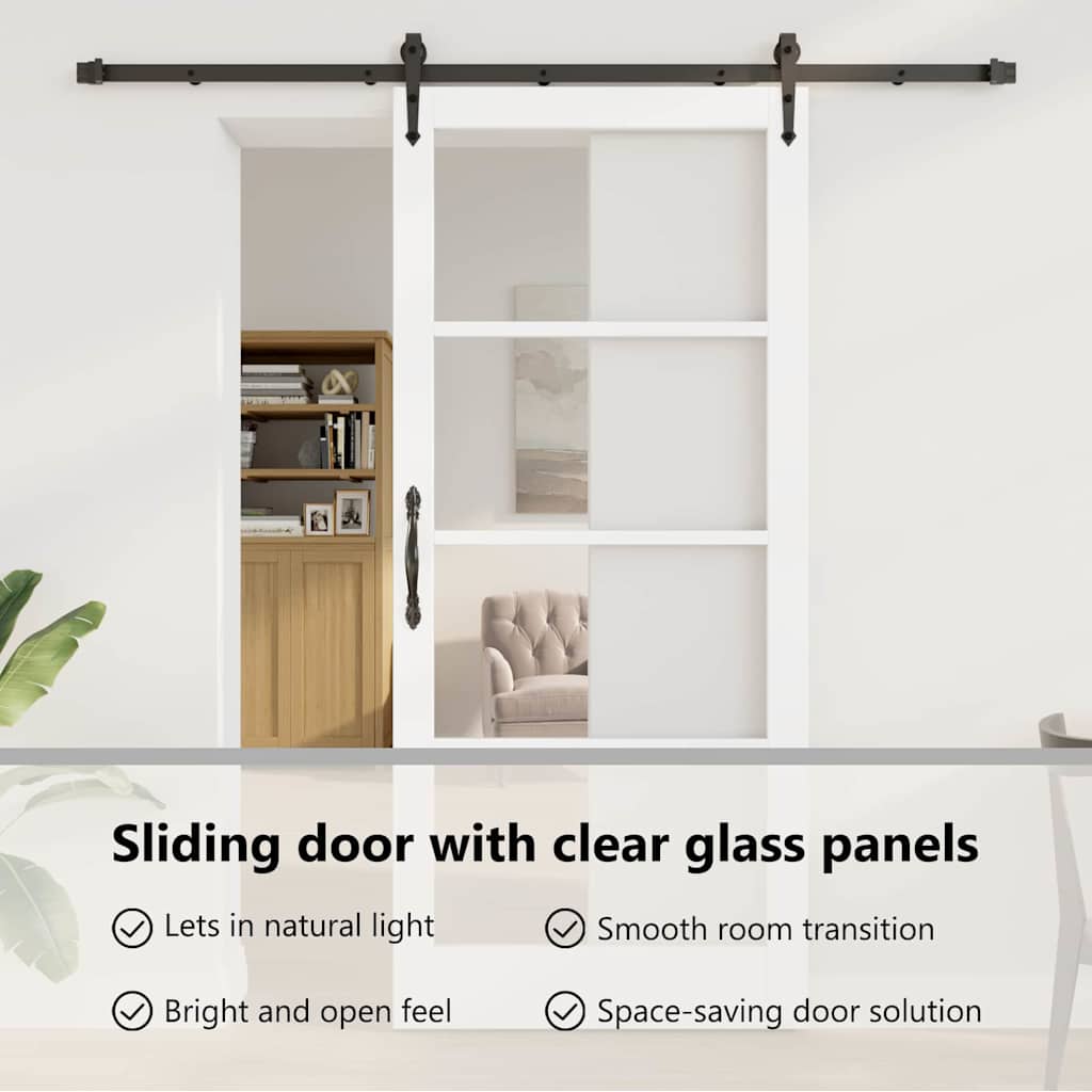 Sliding Door ORKDAL White 93 x 211 cm Solid Pine Wood and Glass