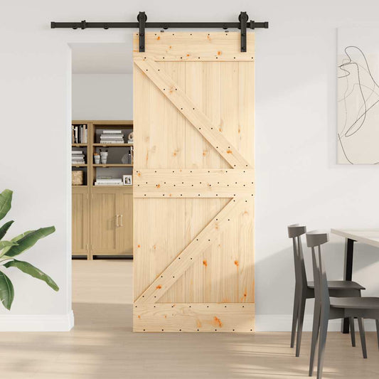 Sliding Door with Hardware Set 85x210 cm Solid Wood Pine