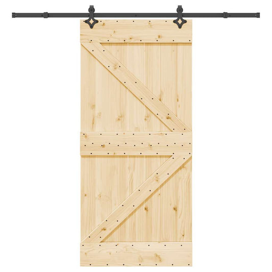 Sliding Door with Hardware Set 95x210 cm Solid Wood Pine