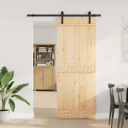 Sliding Door with Hardware Set 80x210 cm Solid Wood Pine