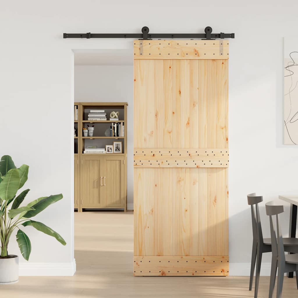 Sliding Door with Hardware Set 85x210 cm Solid Wood Pine