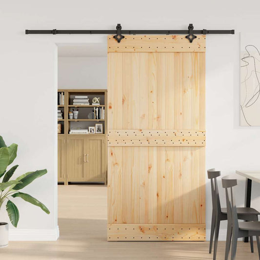 Sliding Door with Hardware Set 100x210 cm Solid Wood Pine